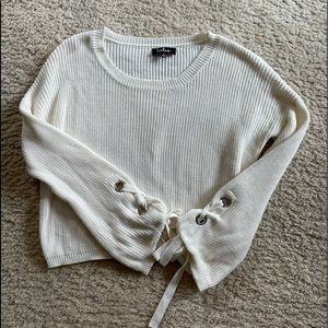 White Sweater w/ Tied Sleeves